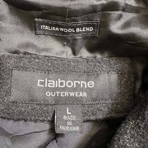 Claiborne Outerwear Men’s Italian Wool Blend Coat Overcoat Jacket Black Large
